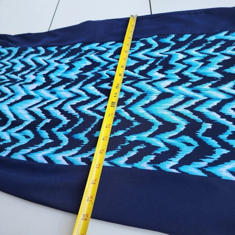 Connected Apparel Navy Blue Aqua Wave Sleeveless Sheath Dress Women's 10